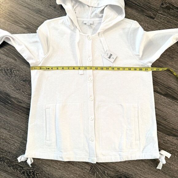 J Jill White Cotton Linen Button Up Hoodie New - Picture 7 of 10